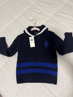 Ralph Lauren Navy Sweater with Royal Blue Stripes